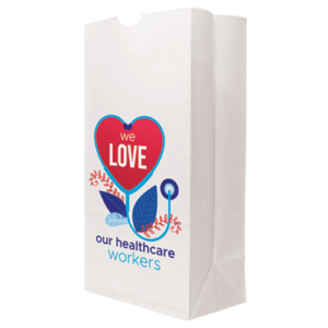 7.125"W X 13.9375"H X 4.375"D White SOS Paper Bag Full Color