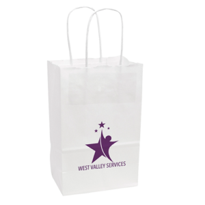 5.5"W X 8.375"H with 3.25"D One Color White Handle Shopper Paper Bags