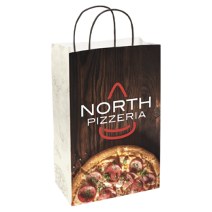 8.5" x 13.375" x 5" Full Color White Black Handle Shopper