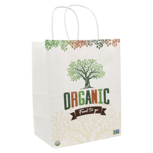 8"W x 10.25"H with 5" Full Color White Handle Shopper Paper Bags