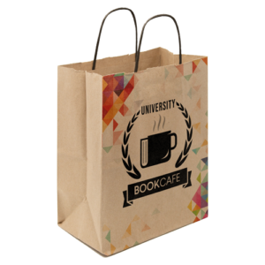 8.5" x 10.25" x 5" Full Color Natural Black Handle Shopper Paper Bags